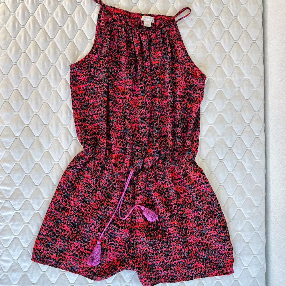 Finn & Grace Romper Womens Small Pink Red Abstract Print Halter Tassel
